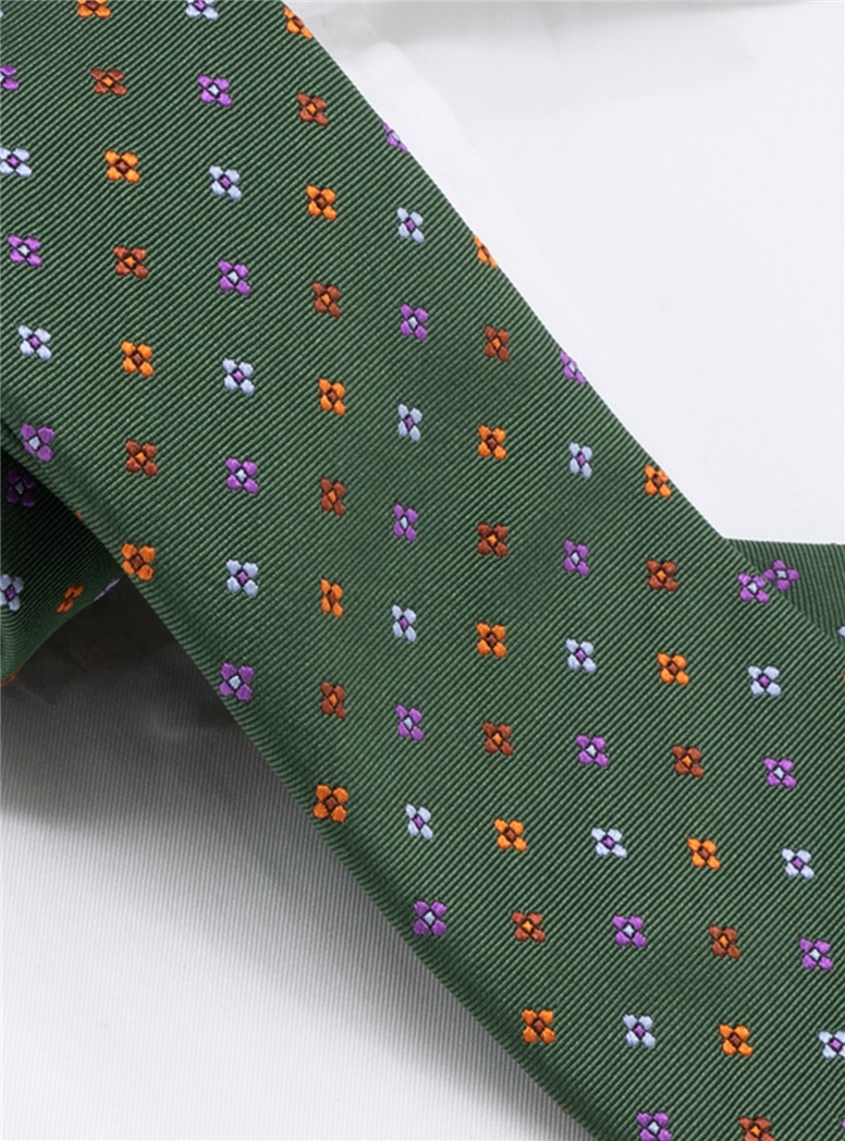 Silk Neat Print Woven Tie in Hunter Green