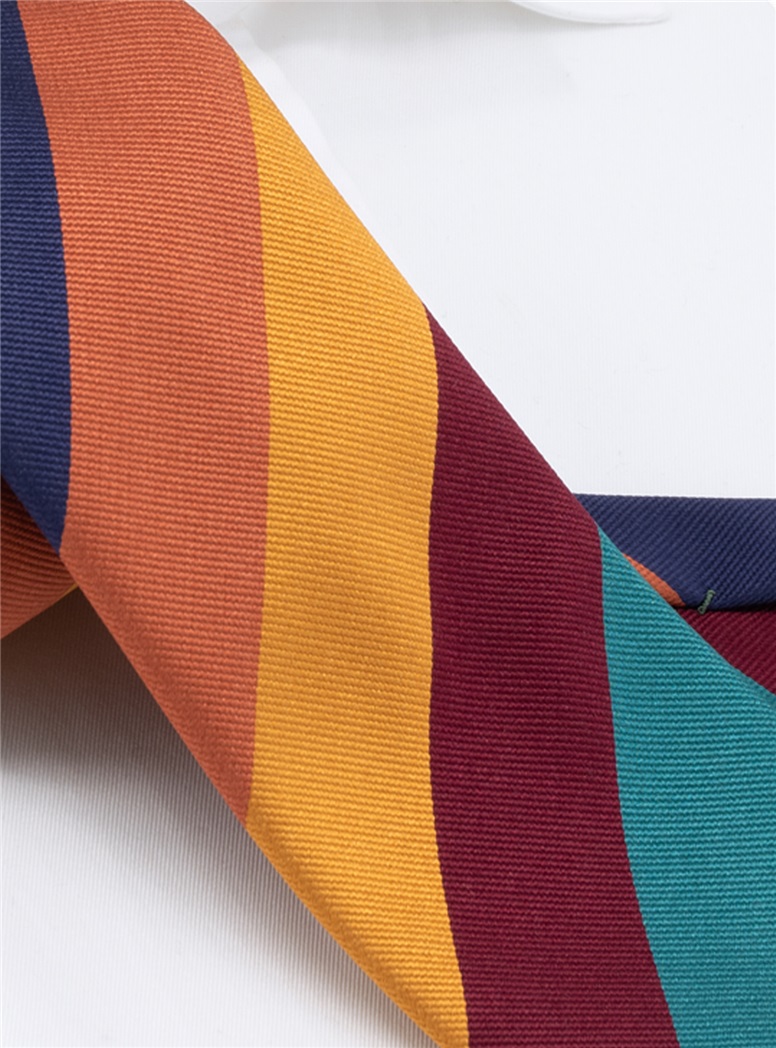 Silk Block Striped Tie in Teal, Sienna, and Gold