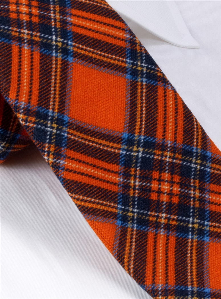 Wool Plaid Printed Tie in Orange