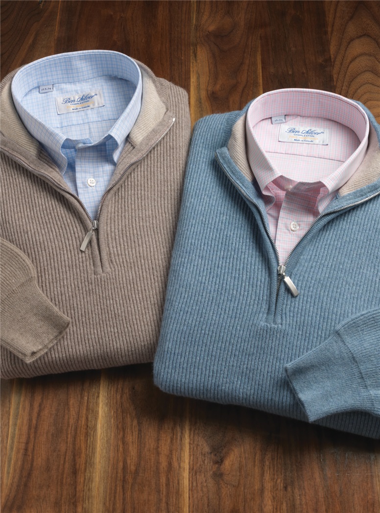 Cashmere Ribbed 1/2 Zip Sweaters