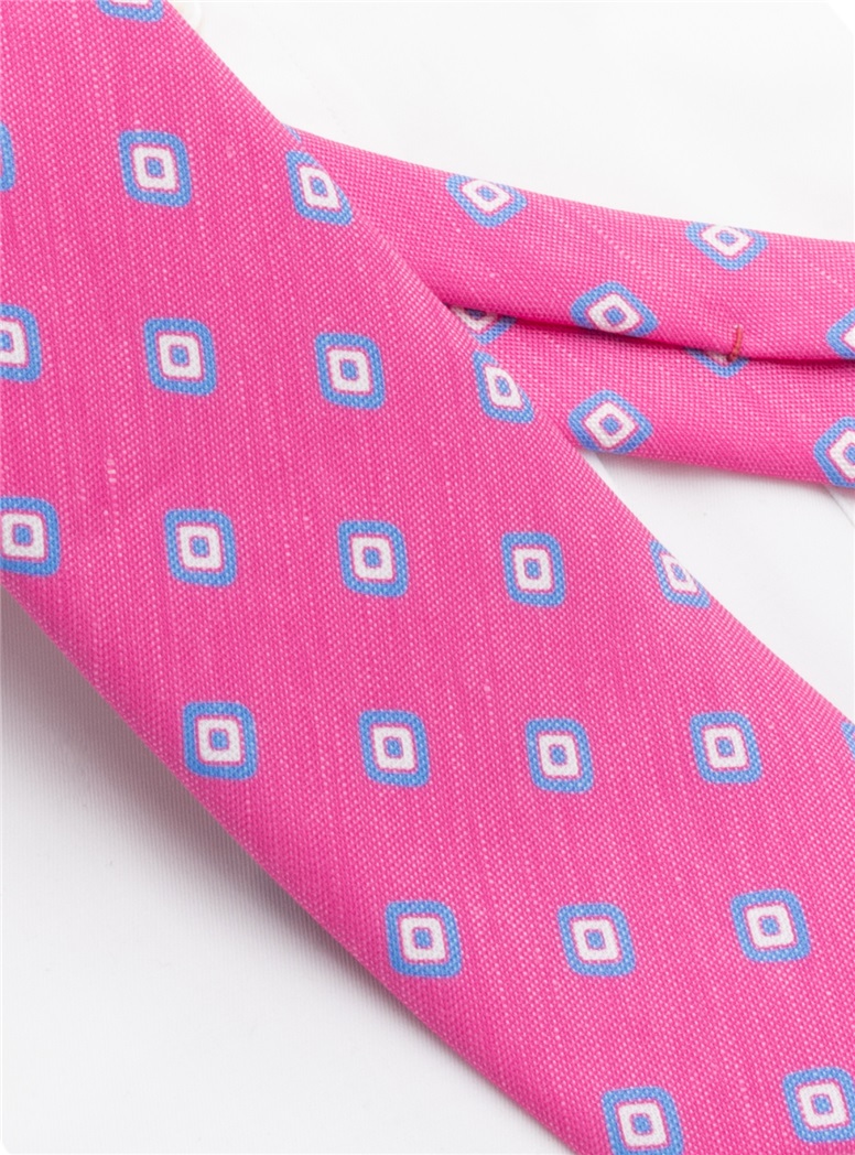Silk and Linen Diamond Printed Tie in Azalea