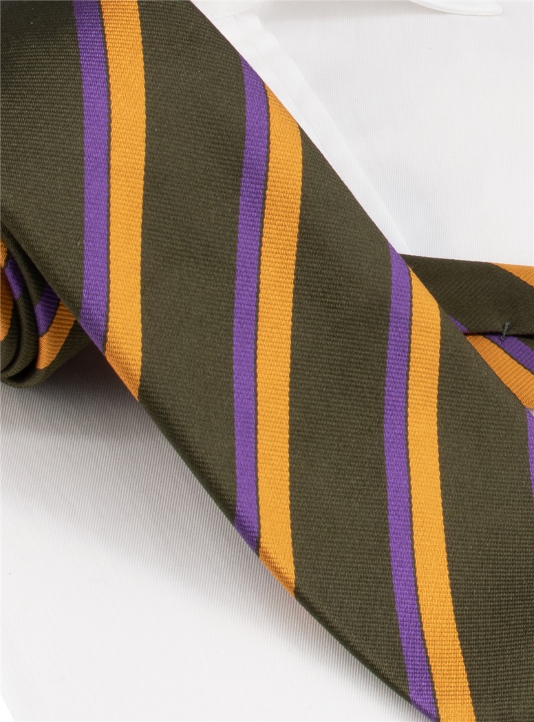 Silk Woven Double Stripe Tie in Olive