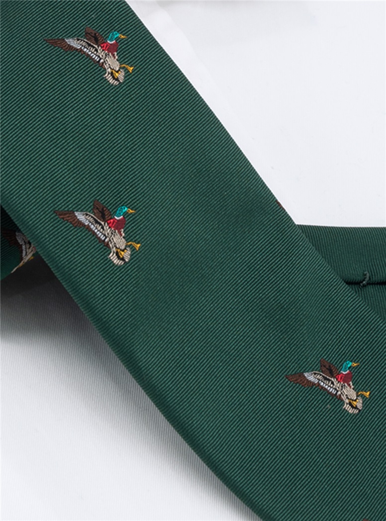 Silk Woven Duck Motif Tie in Hunter