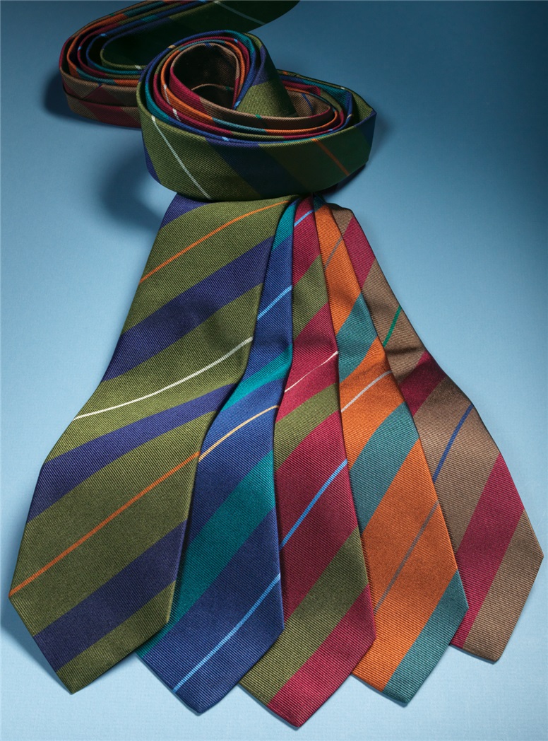 Silk Multi-Stripe Tie in Marine and Teal