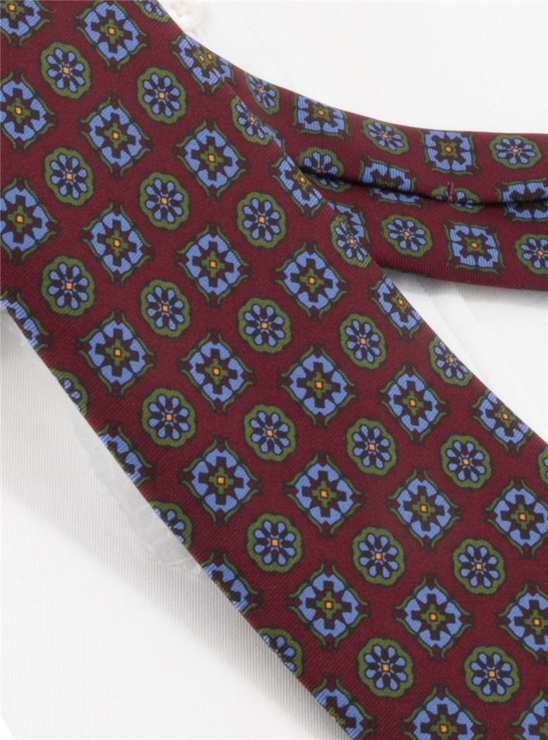 Madder Silk Printed Tie in Wine