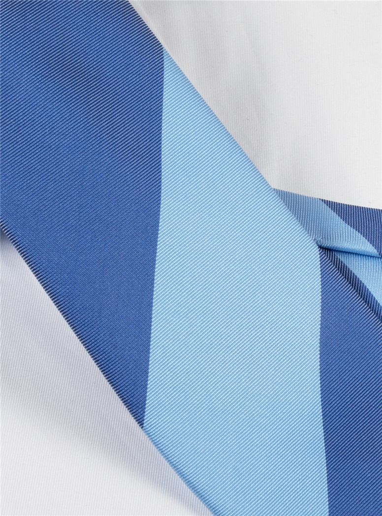 Silk Block Stripe Tie in Sky and Denim