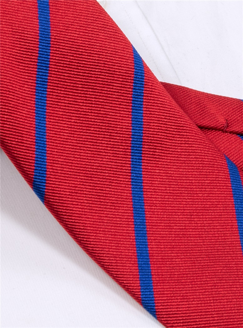 Silk Bar Striped Tie in Red with Royal Blue