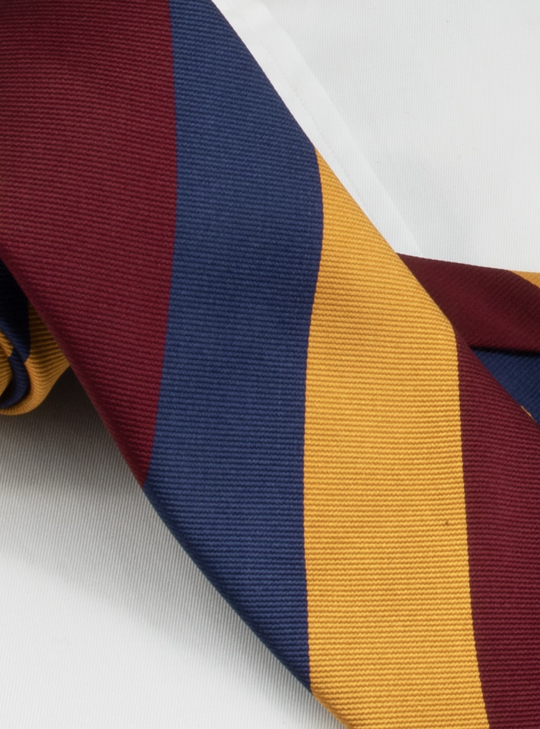 Silk Block Striped Tie in Navy, Amber, and Gold
