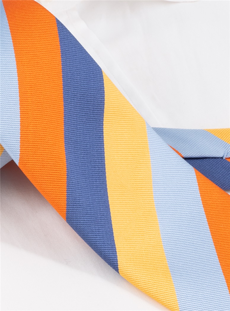 Silk Block Striped Tie in Copper and Storm Blue