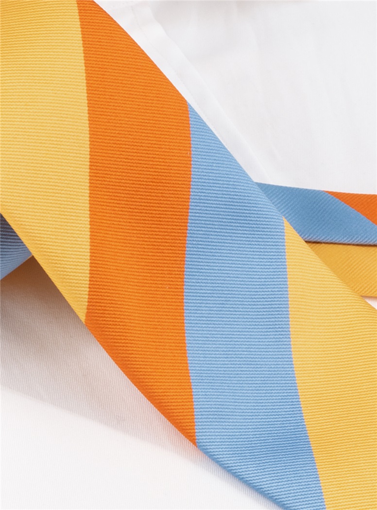 Silk Block Striped Tie in Sun, Orange, and Sky