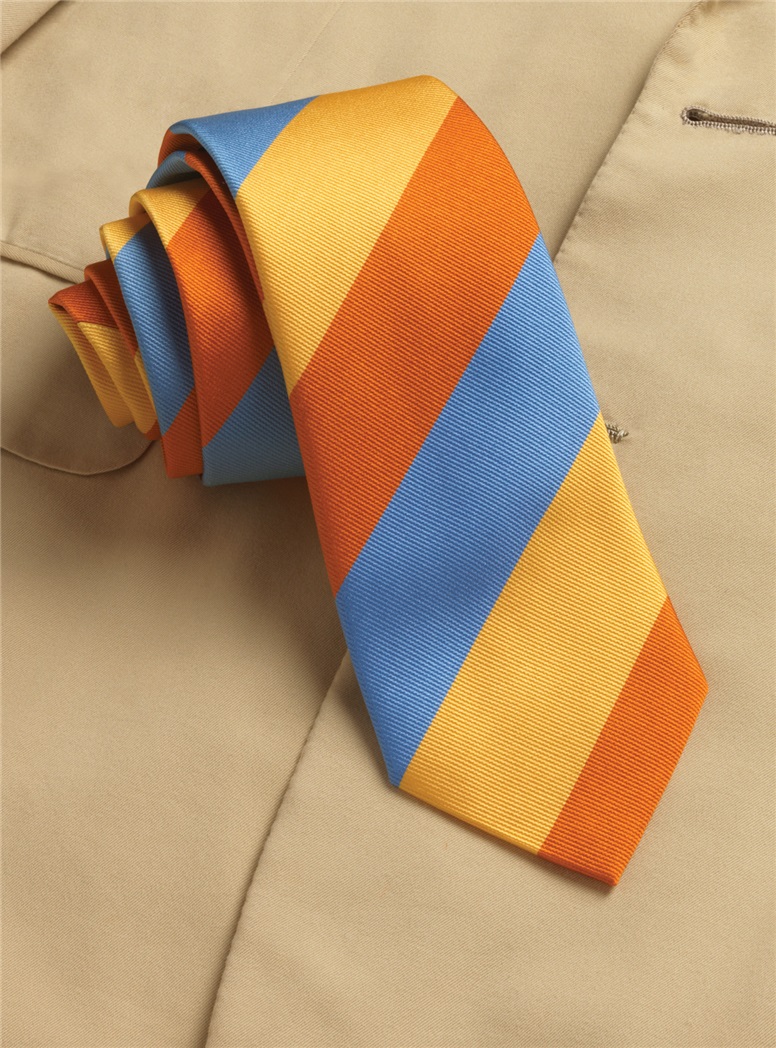 Silk Block Striped Tie in Sun, Orange, and Sky