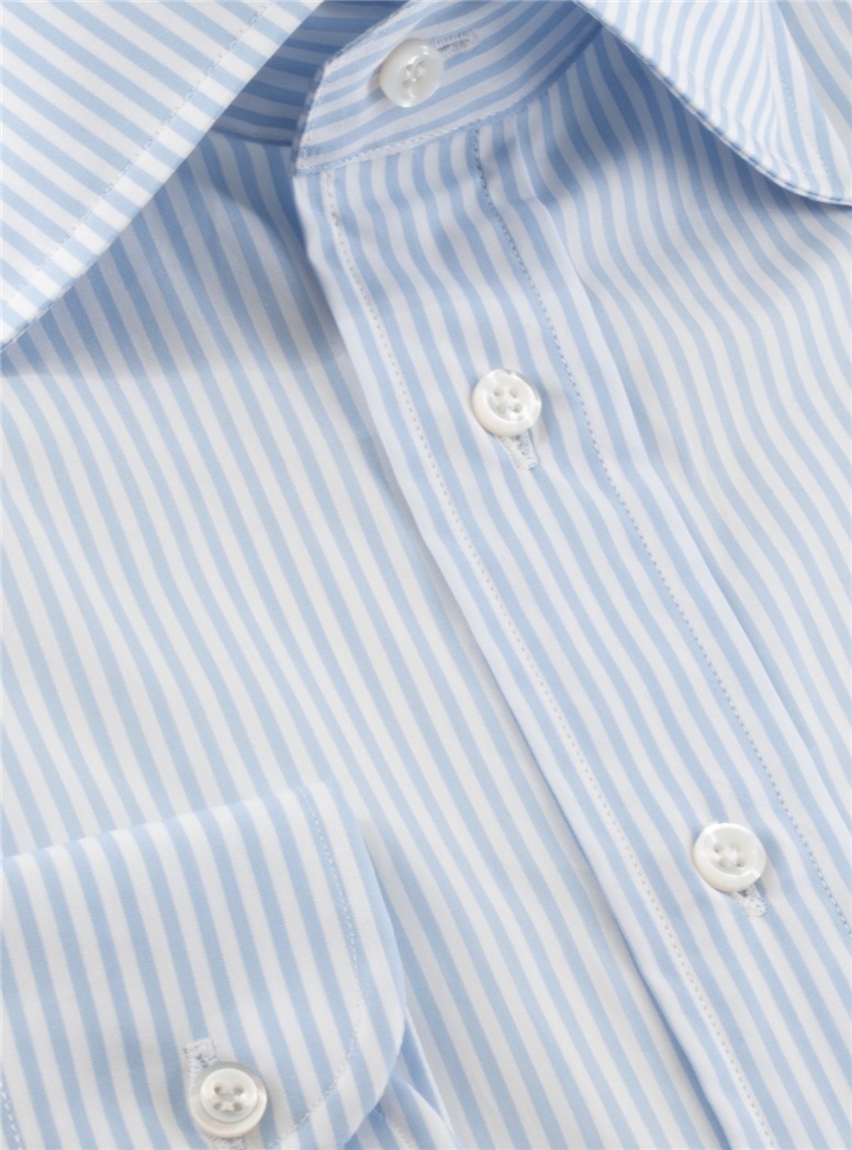 Sky and White Bengal Stripe Spread Collar