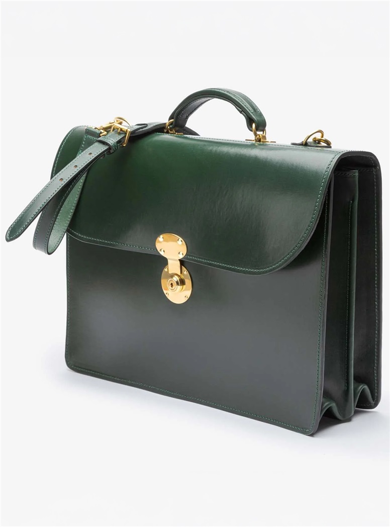 The Fleet Flap-Over Leather Briefcase in Green