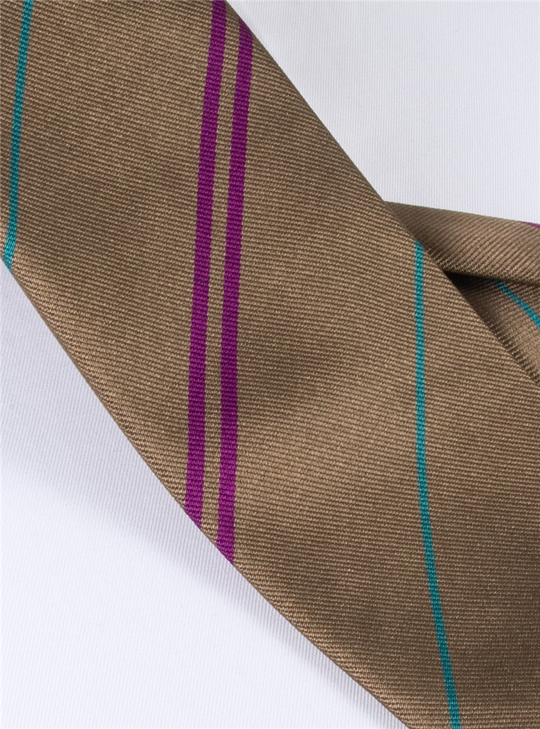 Multi-Stripe Silk Tie in Nutmeg With Fuchsia