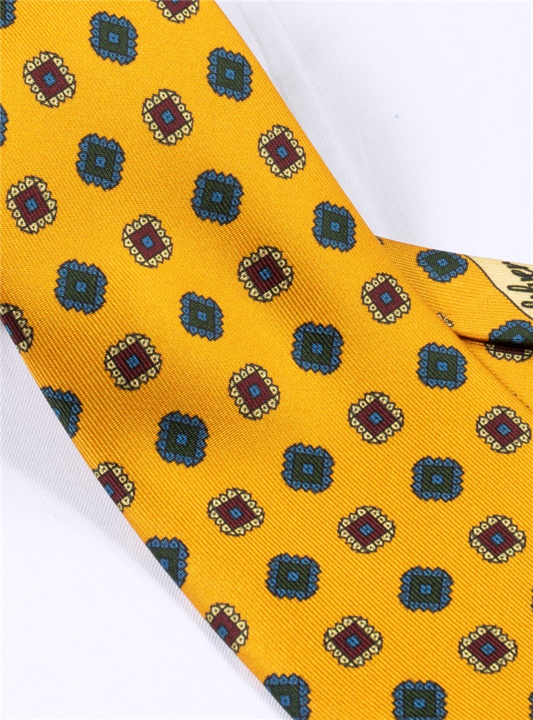Silk Printed Square Motif Tie in Amber