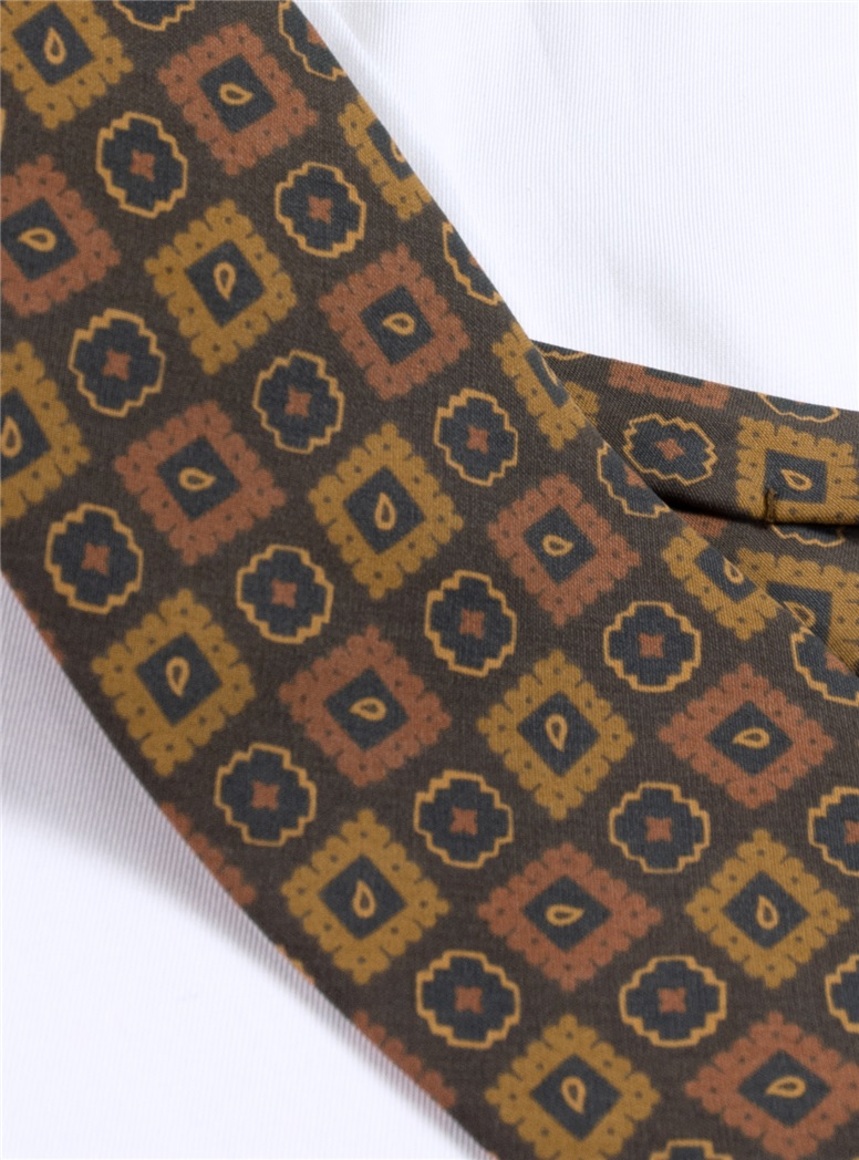 Silk Geometric Motif Tie in Mocha