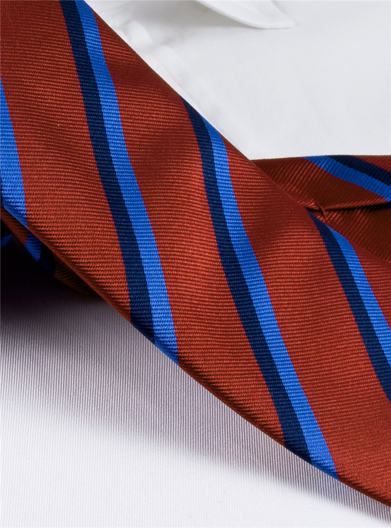 Silk Multi-Color Double Stripe Tie in Ruby