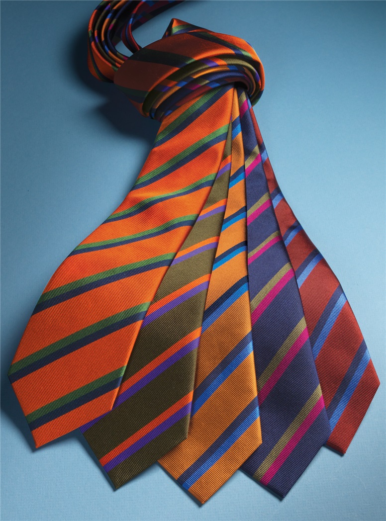 Silk Multi-Color Double Stripe Tie in Ruby