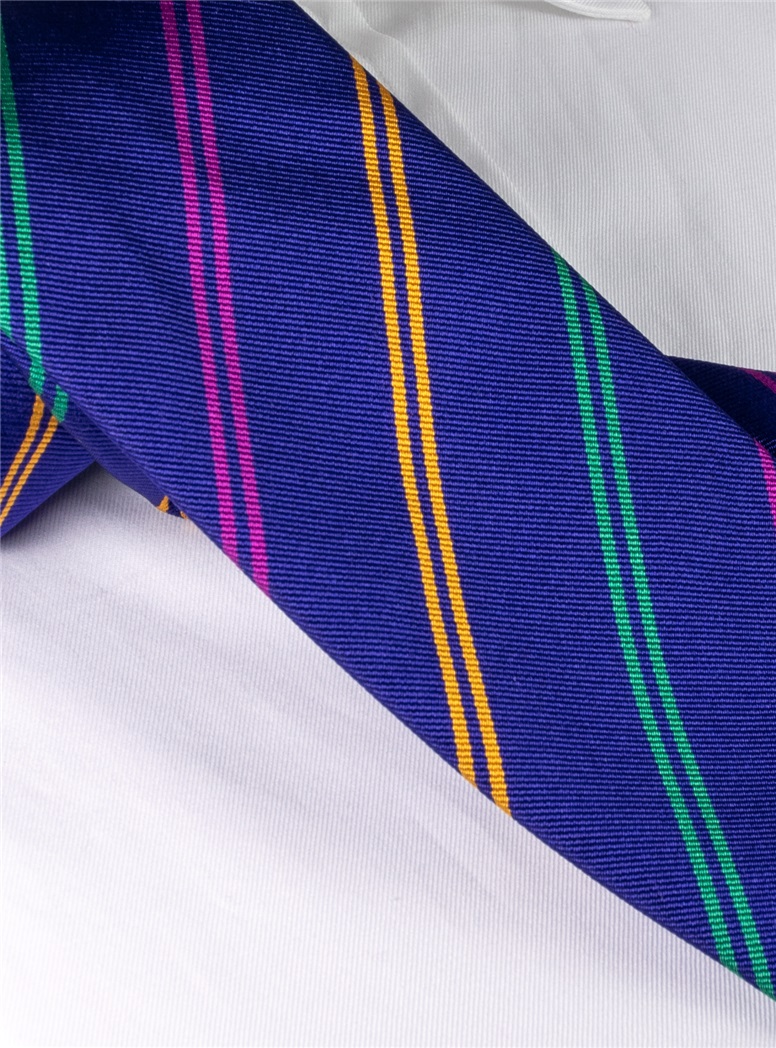 Silk Double Stripe Tie in Indigo