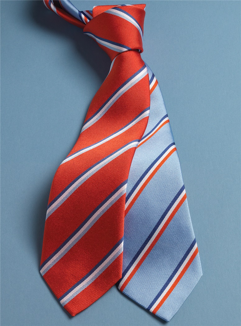 Silk Triple Striped Tie in Chili