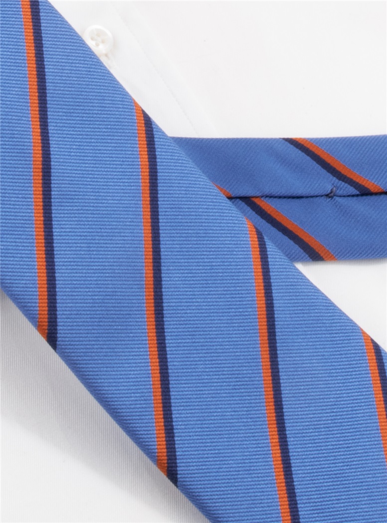 Silk Double Striped Tie in Cobalt