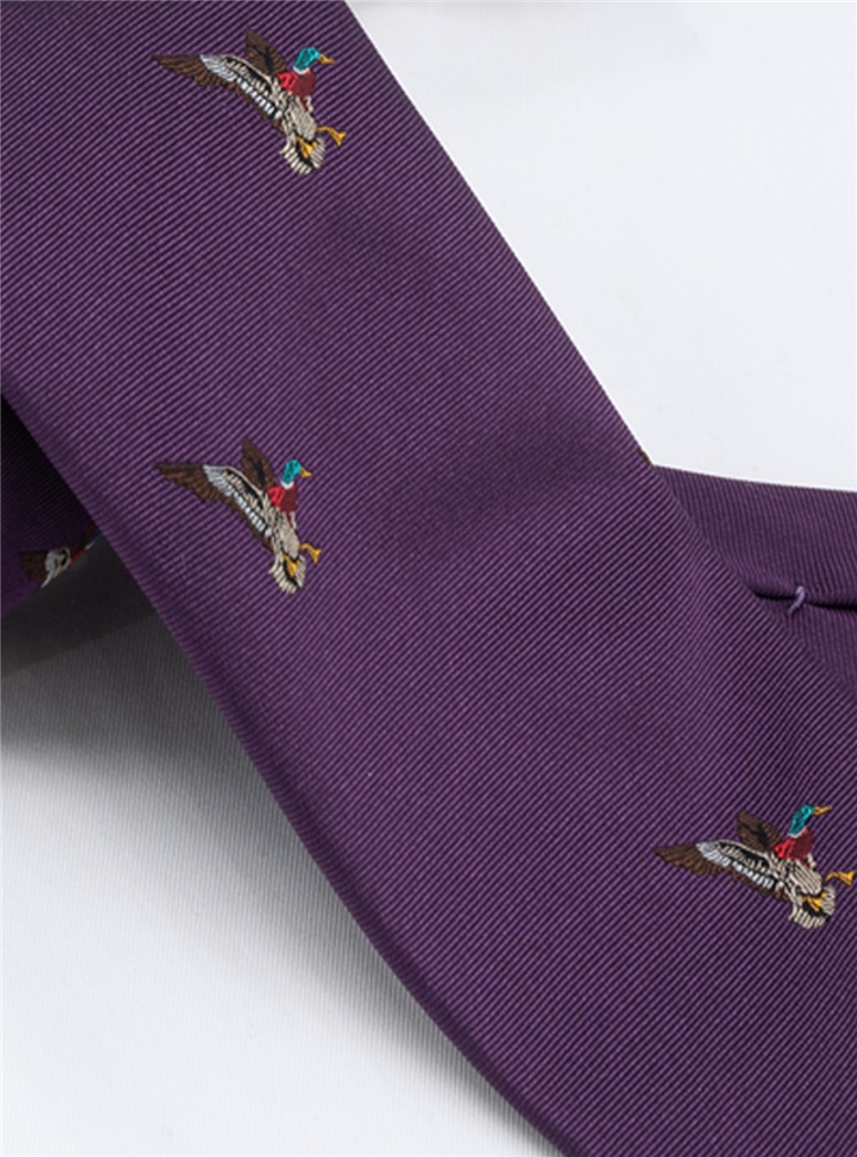 Silk Woven Duck Motif Tie in Royal Purple