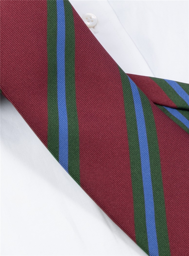 Silk Printed Striped Tie in Wine