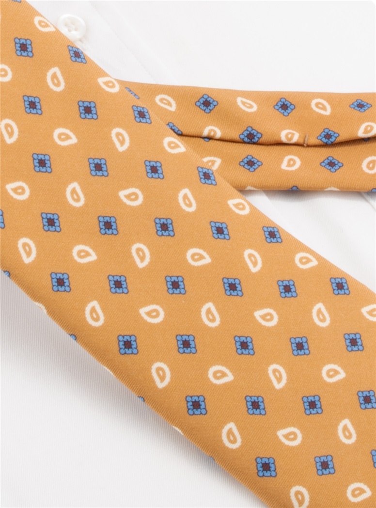 Silk Paisley Neat Printed Tie in Mustard