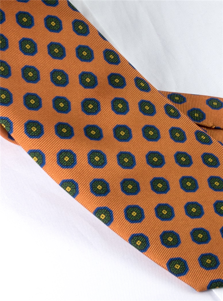 Silk Print Octagon Motif Tie in Copper