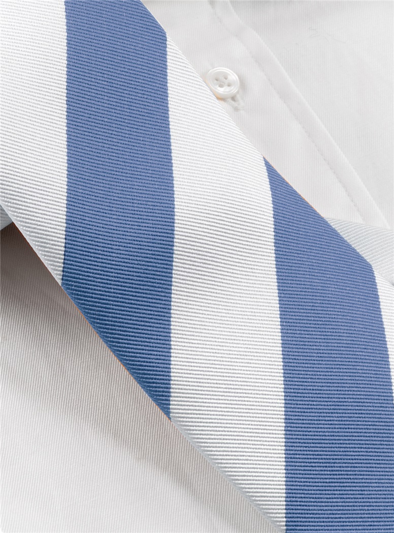 Silk Block Striped Tie in Blue and White