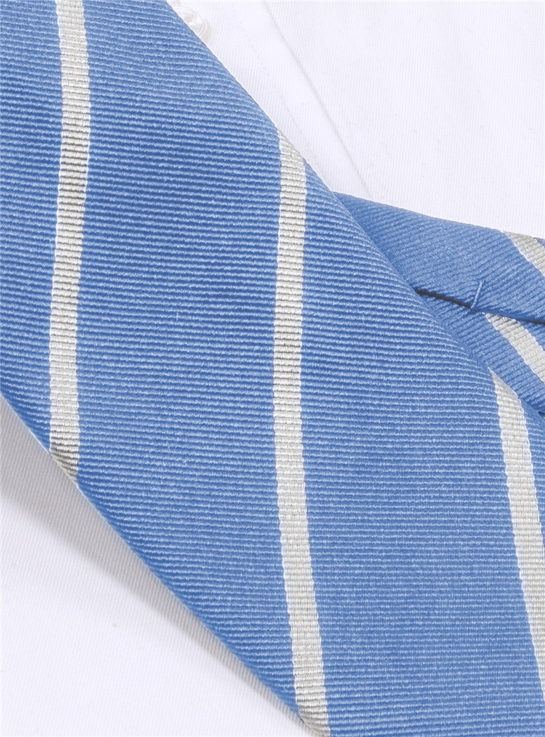 Silk Bar Striped Tie in Blue with Silver