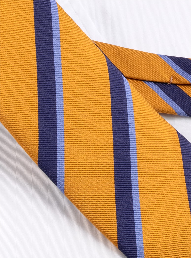 Double Striped Silk Tie in Gold