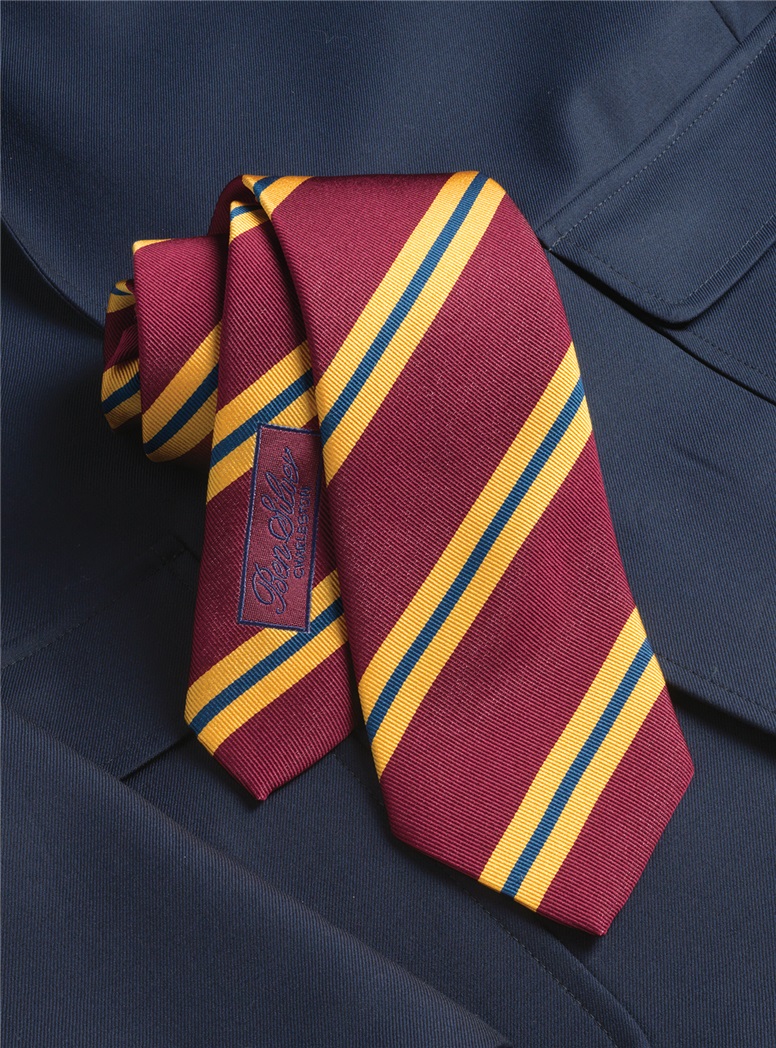 Silk Striped Tie in Wine and Gold