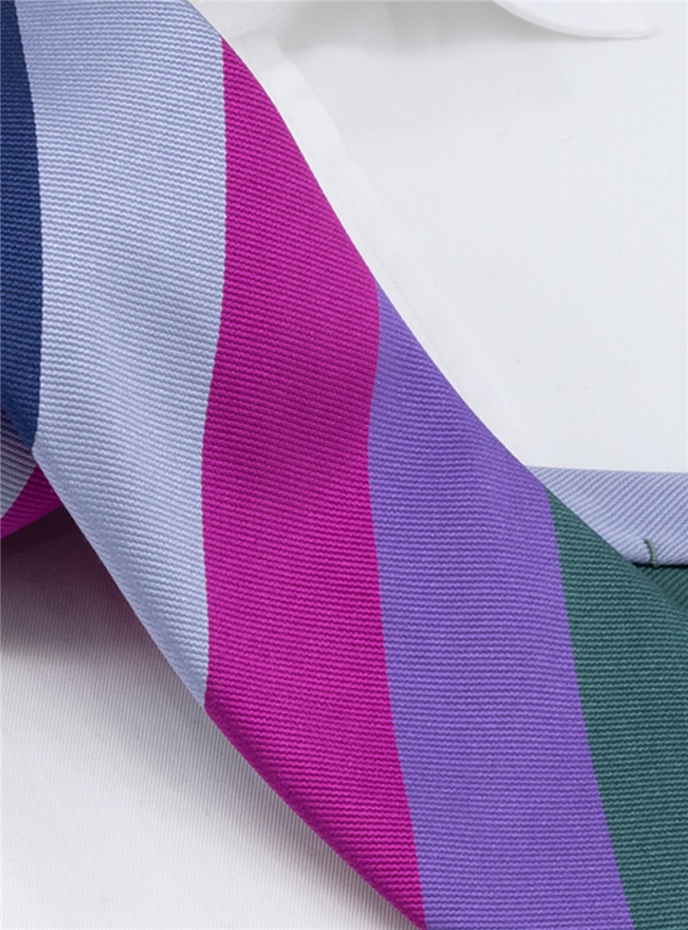 Silk Block Striped Tie in Magenta, Lavender and Jade