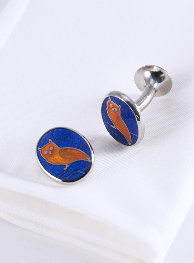 Oval Cufflinks with Owl in Blue