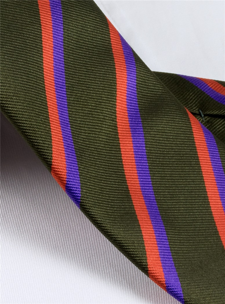 Silk Multi-Color Double Stripe Tie in Fern
