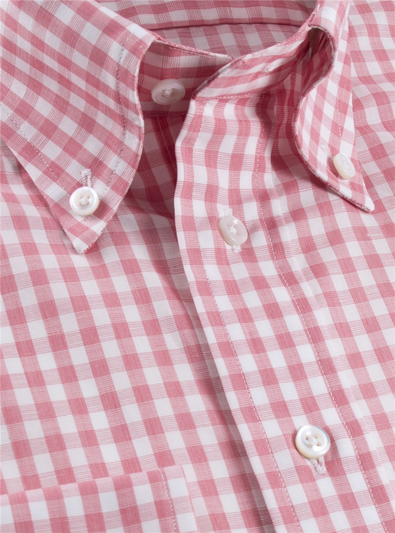 Pink and White Gingham Button Down in Linen and Cotton