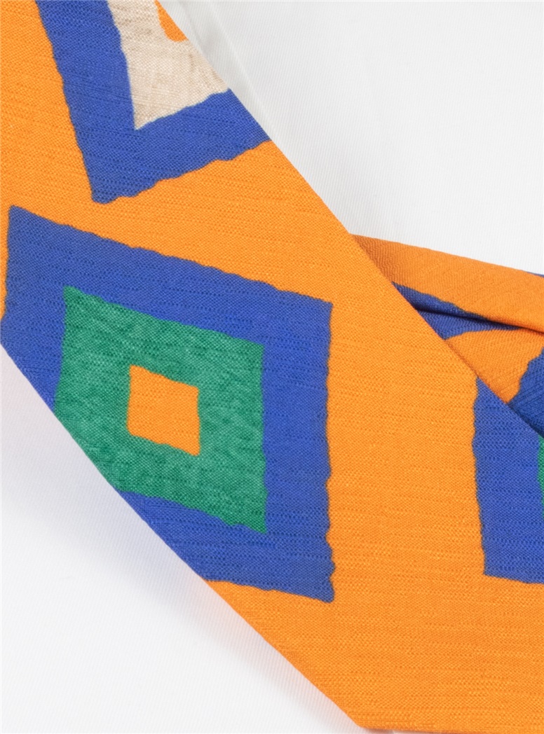 Silk and Linen Retro Diamond Tie in Marigold