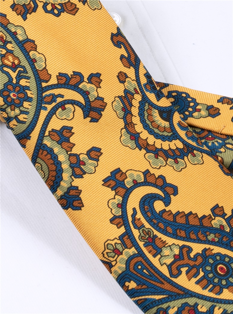 Silk Paisley Printed Tie in Marigold