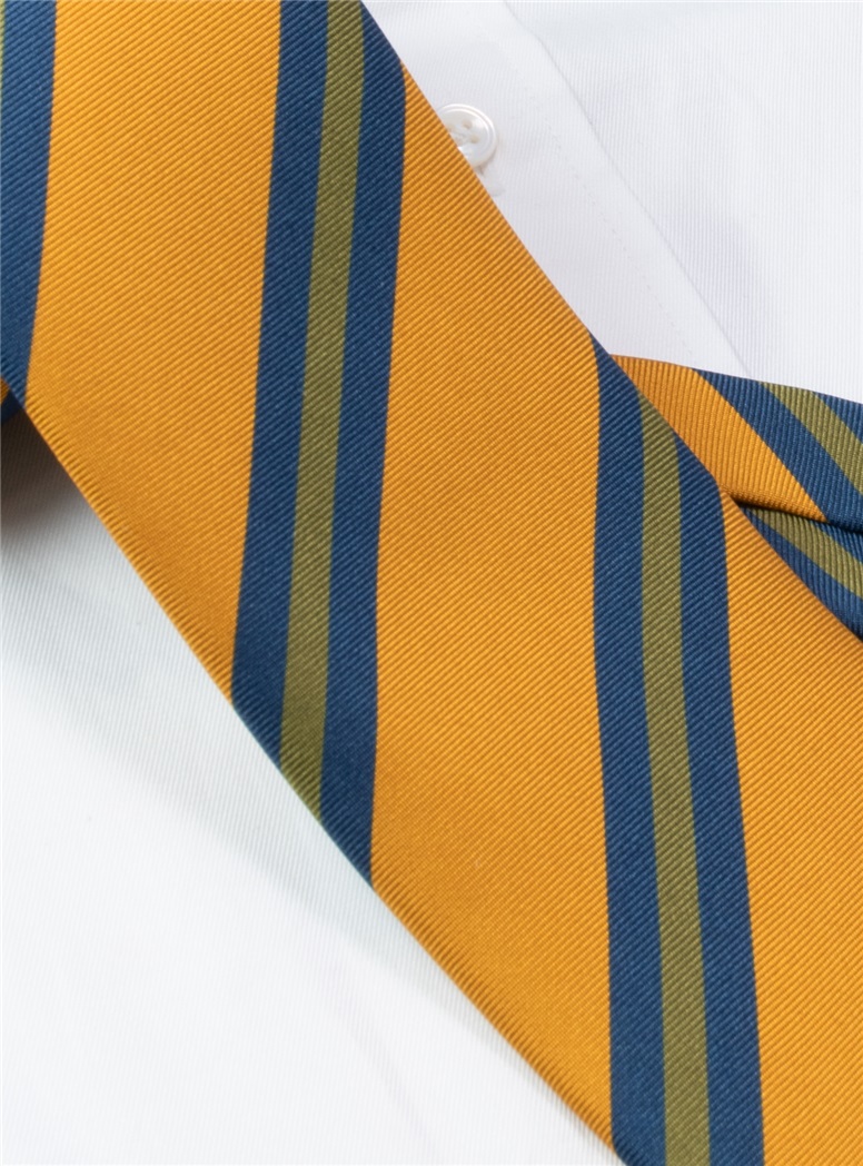 Silk Printed Striped Tie in Marigold