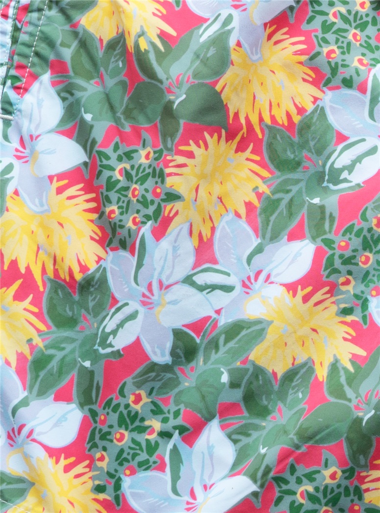 Tropical Flower Print Trunks in Coral