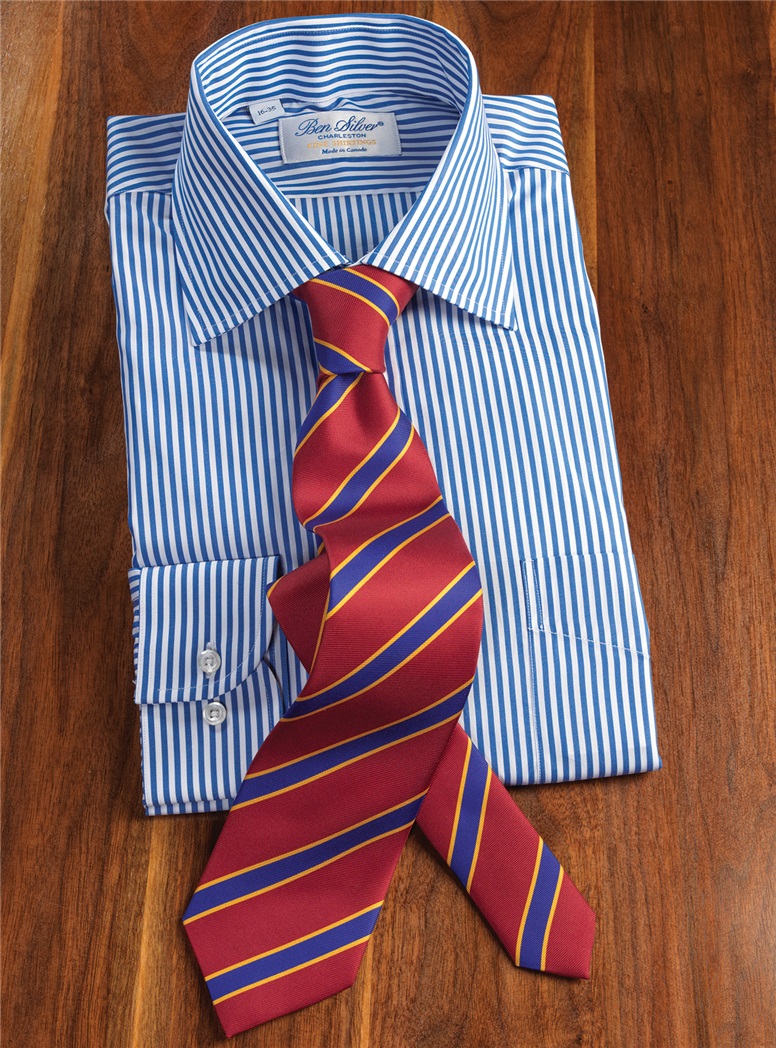 Silk Printed Stripe Tie in Claret