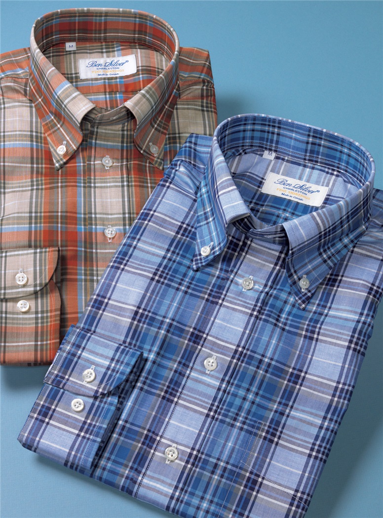 Brown, Brick Red and Pacific Blue Plaid Cotton Button Down