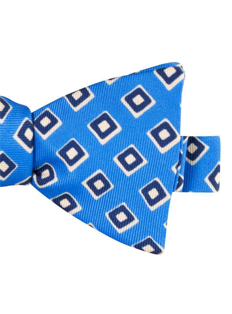 Silk Print Diamond Motif Bow Tie in Cobalt