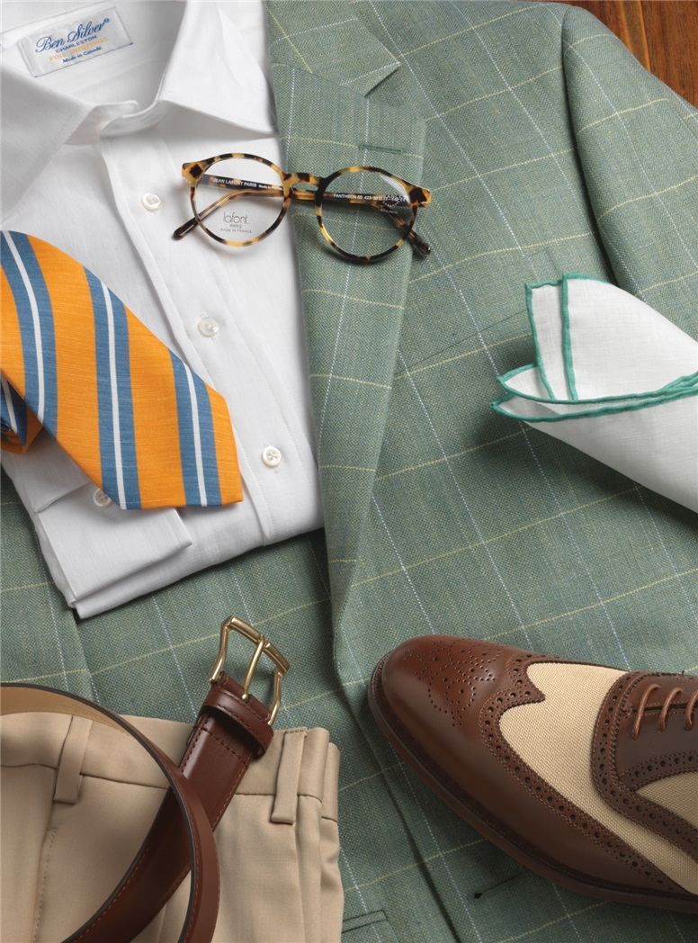 Sage Sport Coat with Cream Windowpanes