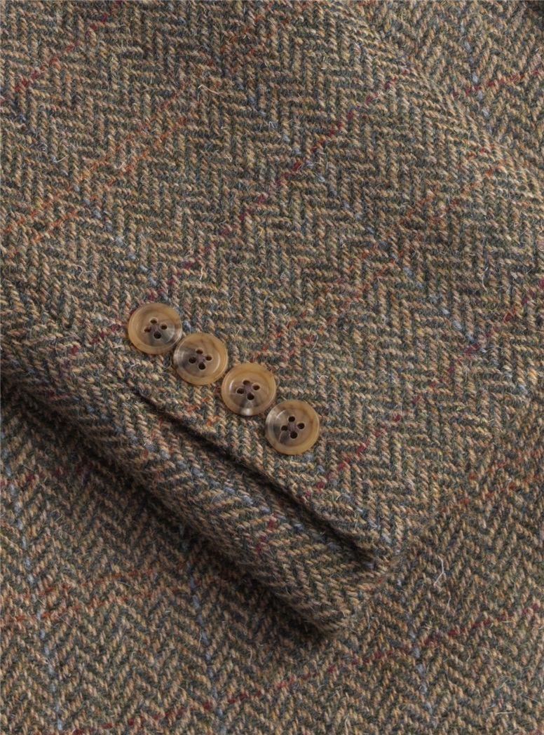 Green Herringbone with Multi-Colored Windowpane Wool Sport Coat