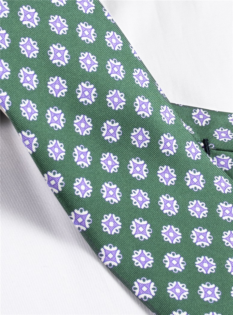 Silk Medallion Printed Tie in Sage