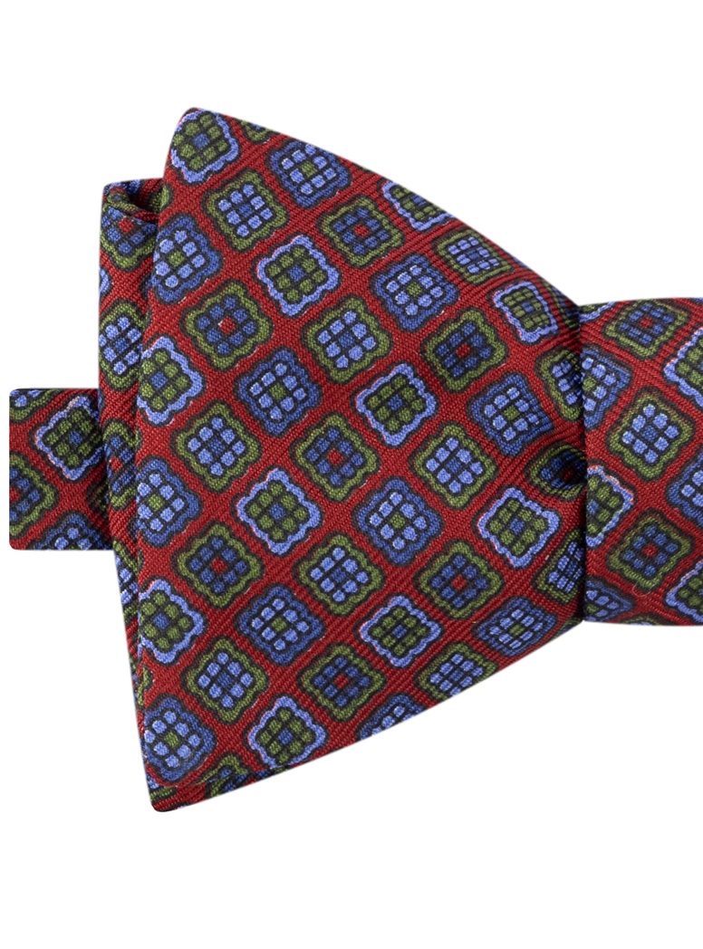 Silk Tile Print Bow Tie in Red