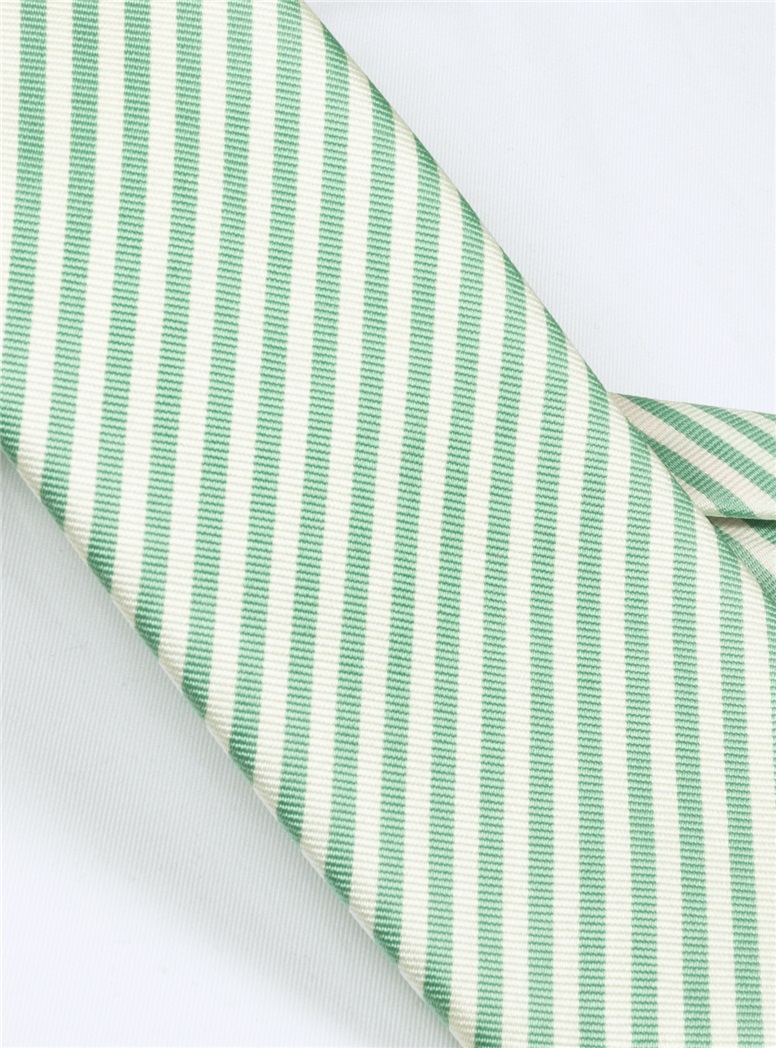 Silk Striped Tie in White and Grass