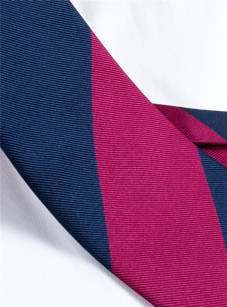Silk Block Stripe Tie in Magenta
